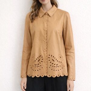 Marc New York Peachy Tan Vegan Leather Scalloped Laser Cut Jacket Small